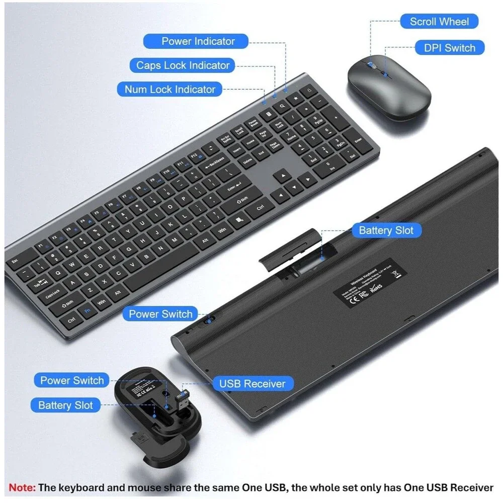 Wireless Keyboard and Mouse Combo, Full Size Long Battery Life